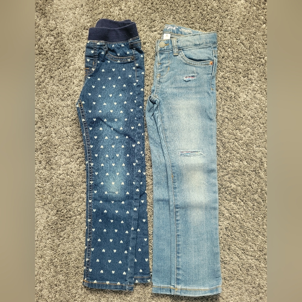 Dark Blue W Hearts and Light Blue Denim Jeans Bundle Size 5T